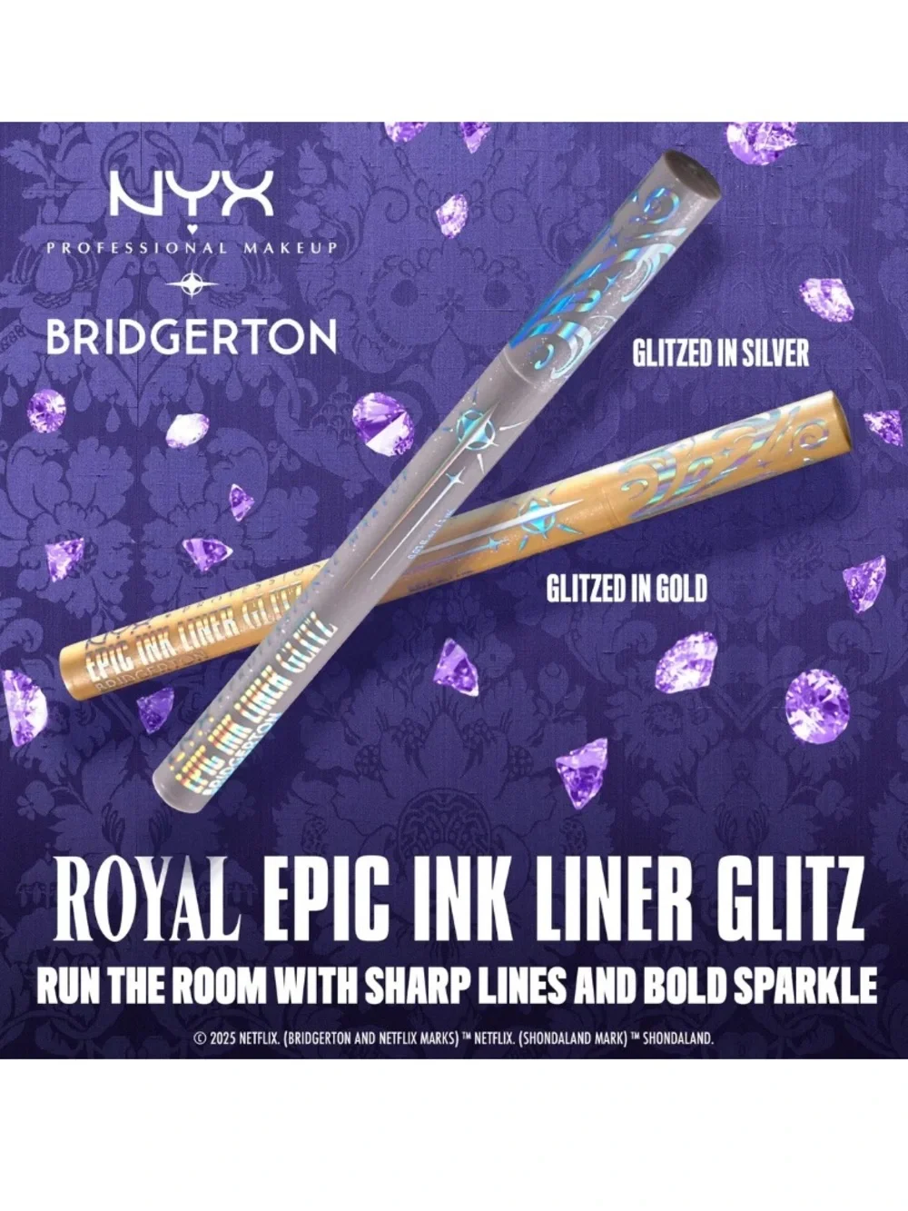 NYX Bridgerton Royal Epic Ink Liner Glitz — Waterproof in Silver